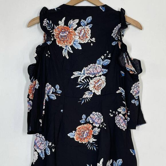 NEW Romeo & Juliet Couture Black Floral Faux Wrap Mini Dress S Cold Shoulder - Picture 6 of 10